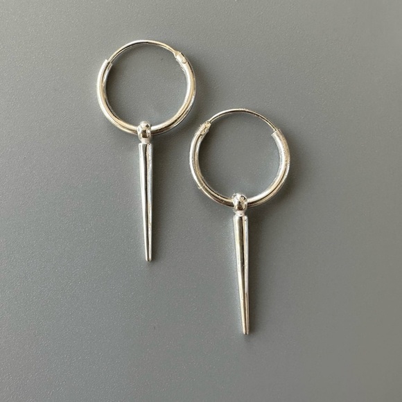 Sterling Silver Hoop Spike Earrings - Picture 3 of 6